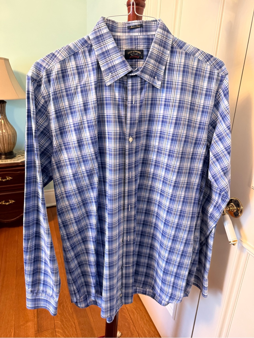 Paul & Shark Blue and White Plaid Button-Down Shirt